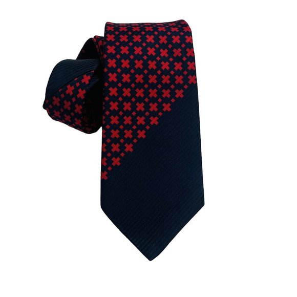 Andr'e Patric Jewel Collection Tie Navy Red Geo Vintage Mens Necktie Tie Wide - Picture 5 of 7